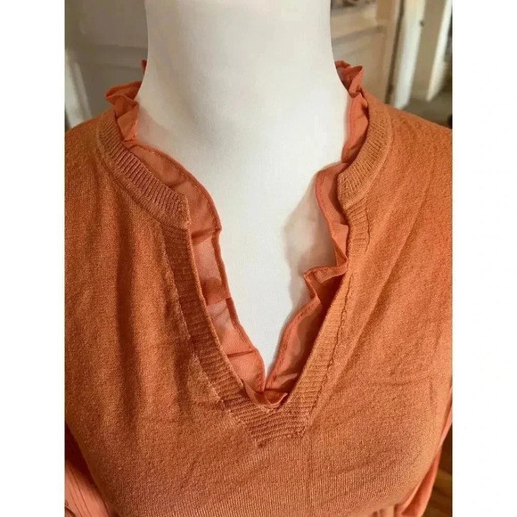 SIAMI MILANO light knit sweater with chiffon blouse sleeve ruffled colla small - Picture 4 of 8